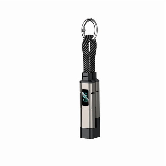 Portable 4-in-1 Digital Display Keychain Charging Cable - Multi-Connector Fast Charge Cord with LED Screen, Compact Retractable Travel Charger for iPhone Android Phone Tablet
