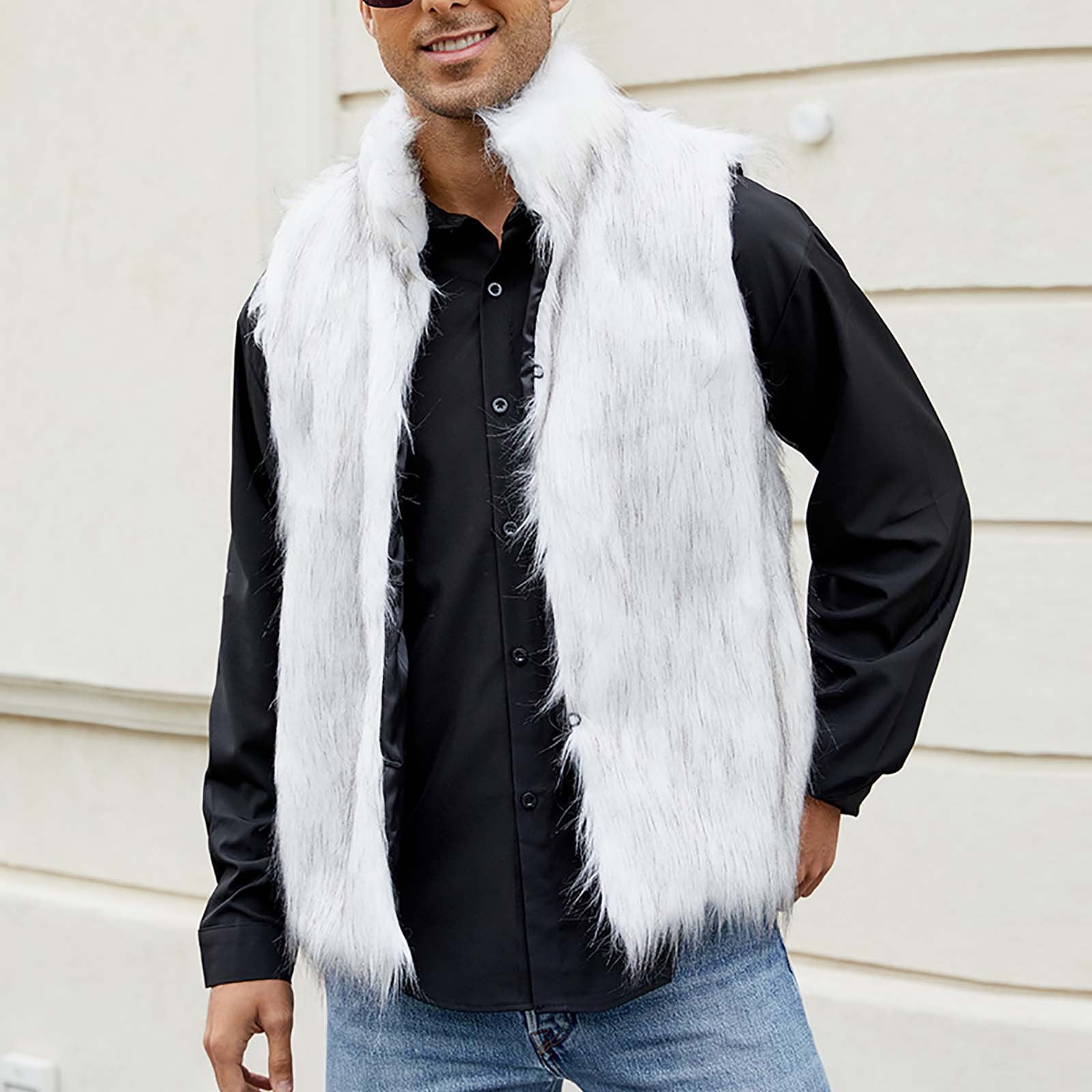 新品THINK FUR Curly Fur Minimal Vest Ivory jjayotai Mens Faux Fur Vest, Winter Warm Short Coat Fluffy