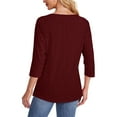 thumbnail image 4 of bnaln Womens Tops 3/4 Length Sleeve Blouses Dressy Casual Spring Summer Outfits Pleated Front T Shirts Curved Hem Cute Summer Shirts Eyelet Tunic Tops Basic Tees Going Out Tops, 4 of 9