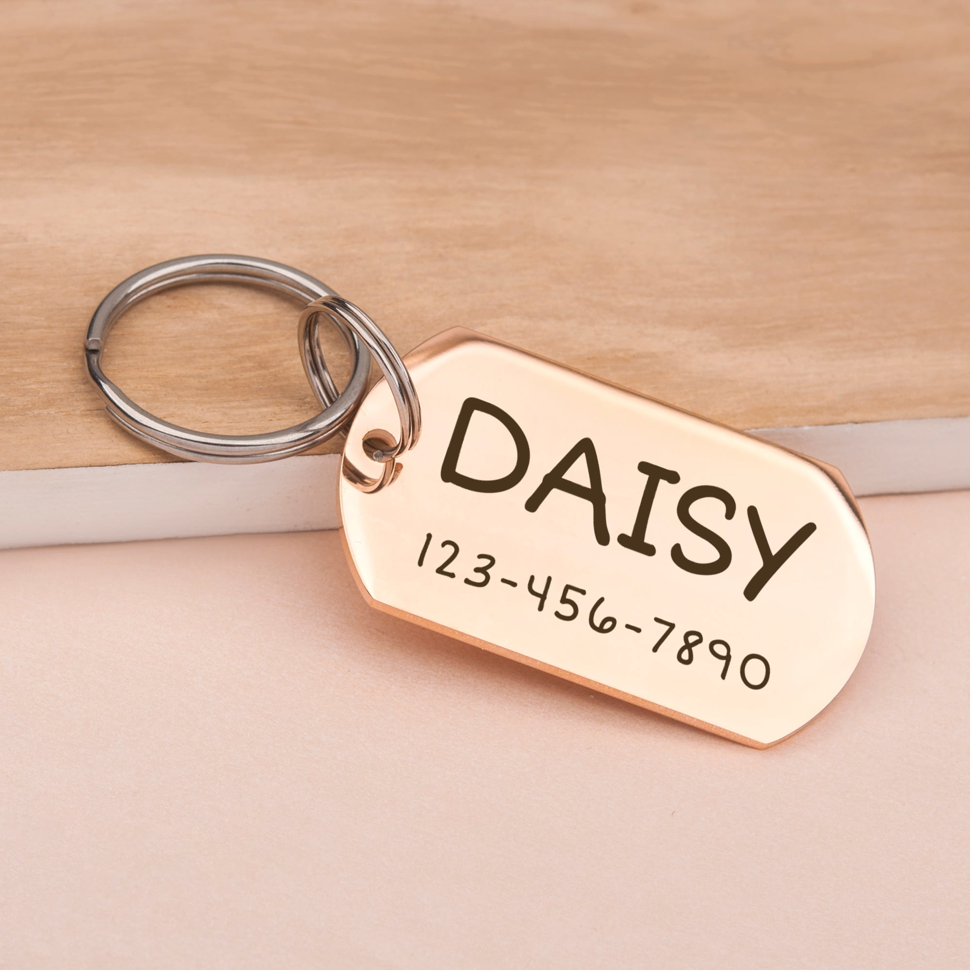 Engravable Pet Id Tag - Dog Tag with Phone Number Tag Shape - Pet Name Tag Emergency Tags for Pet Collar [Rose Gold, L, Only Front Engraving]
