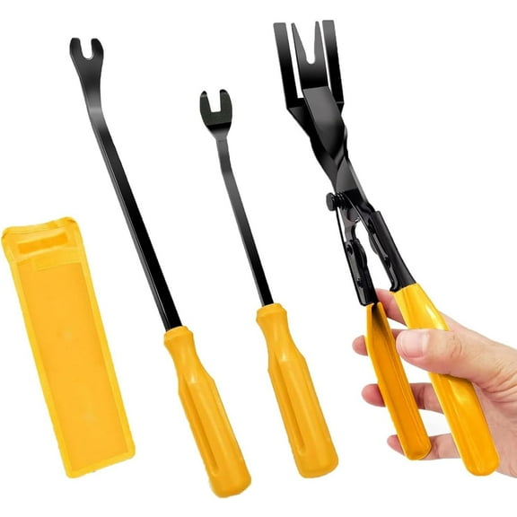 2026 New Panel Clip Removal Pliers 3-Piece Set, Clip Removal Tool, Car Trim Rivet Removal Pry Tool Repair Kit with Storage Bag, Car Accessories (Yellow)