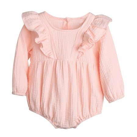 

YWDJ 2022 Baby Clothes 0-24months Autumn Toddler Kids Baby Girls Cute Clothes Jumpsuit Long Sleeve Bodysuit Romper Pink 6-12 Months