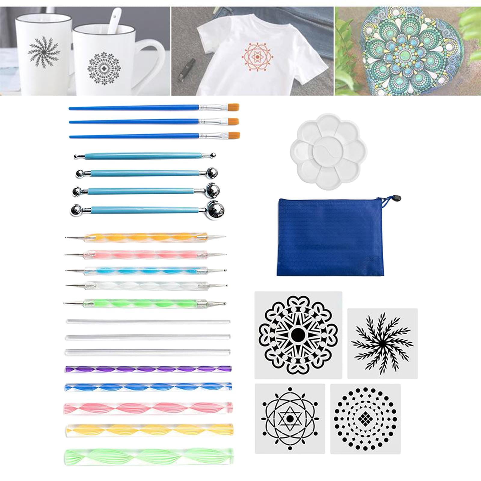GUOOL 25Pc Mandala Dotting Tools Set Mandala Rocks Painting Kit, Stencil, Mandala Dotting Pen, Paint Tray,Brush Modeling for DIY Mandala Painting Art Crafts