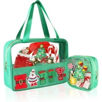 2pcs/Set Christmas Theme Happy Chenille Letter Bag Clear Flat Pouch, Multi-Purpose PVC Cosmetic Bags, Travel Makeup Bag