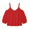 thumbnail image 7 of Qgtaibl Women Cold Shoulder Shirts Fashion Spaghetti Strap V Neck Puff Long Sleeve Blouses Flowy Lightweight Casual Vacation Tops Red L, 7 of 7