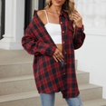 thumbnail image 5 of Caqnni Womens Plaid Shacket Jacket Long Corduroy Shirt Casual Lapel Button Up Flannel Trench Coats Long Coats (Red,L), 5 of 8