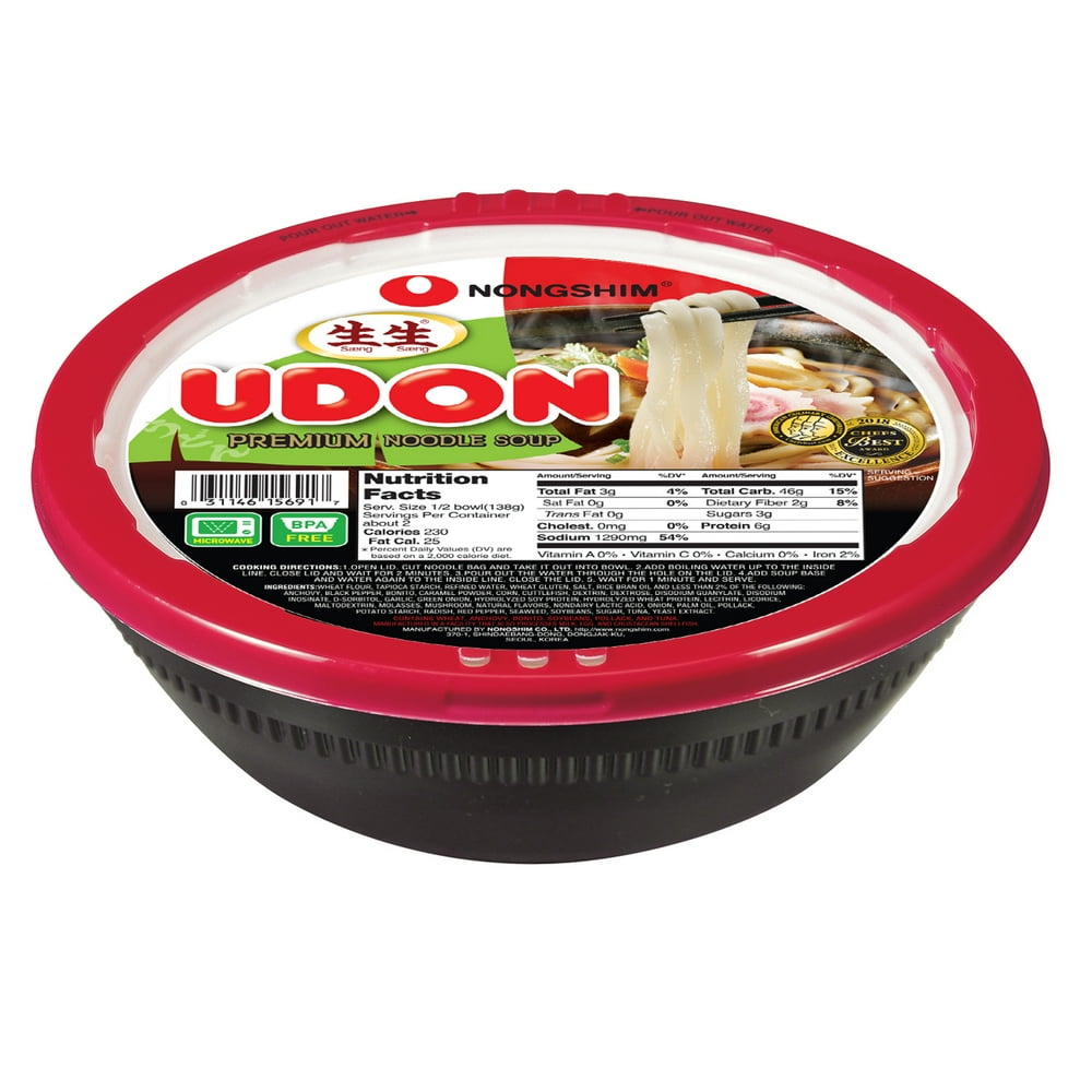 Nongshim PreCooked Udon Savory Soy Premium Noodle Soup Bowl, 9.73oz X