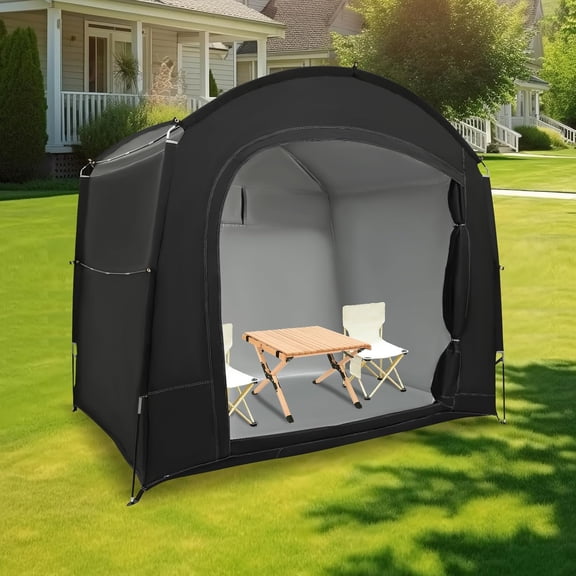 7.2 Ft Black Bike Storage Shed Tent, Portable Waterproof Oxford Fabric Bicycle Cover with Window Foldable Outdoor Sheds Shelter for 3/4 Bikes, Outside Lawn Mower Shelter Storage Tent for Garden Tools