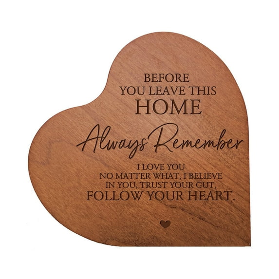 Engraved Wooden Inspirational Heart Block 5” x 5.25” x 0.75” - Before You Leave This