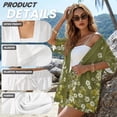 thumbnail image 6 of Xoenoiee Green Daisy Flower Print Women's 2 Piece Outfits Kimono Cover Ups Half Sleeve Blouse and High Waist Shorts Set Summer Beachwear Cruise Outfits, Size M, 6 of 7