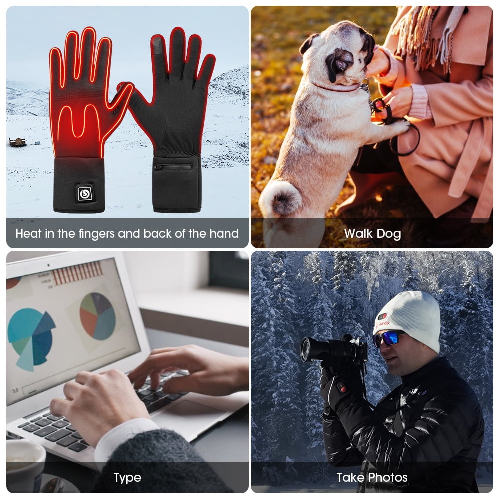 Snow deer Unisex Heated Glove Liners Rechargeable Battery Electric Heated Gloves Winter Warm Glove Liners for Arthritis Raynaud Thin Gloves Riding Ski Snowboarding Hiking Cycling Hand Warmers