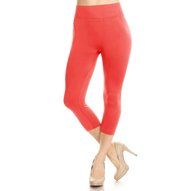 Moa Collection Women's Cropped Seamless Capri High Waist Solid Yoga Active Leggings Pants