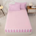 thumbnail image 4 of Erosebridal Pink Plaid Print Zipper Twin Comforter Sets with Fitted Sheet and 2 Pillowcases,White Grid Pastel Neutral Pattern Zipper Bedding Set For Girls,Pink Reversible,4 Pieces, 4 of 7