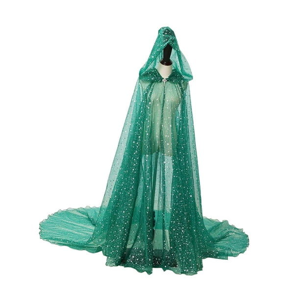Capa con capucha para mujer, disfraz de Halloween brillante, largo hasta el suelo, lavable para adultos Verde