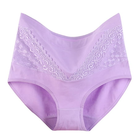 High Waisted Underwear for Women Plus Size Postpartum Panties Comfortable Stretch Ladies Lace Briefs Breathable Underwear for Women Purple L
