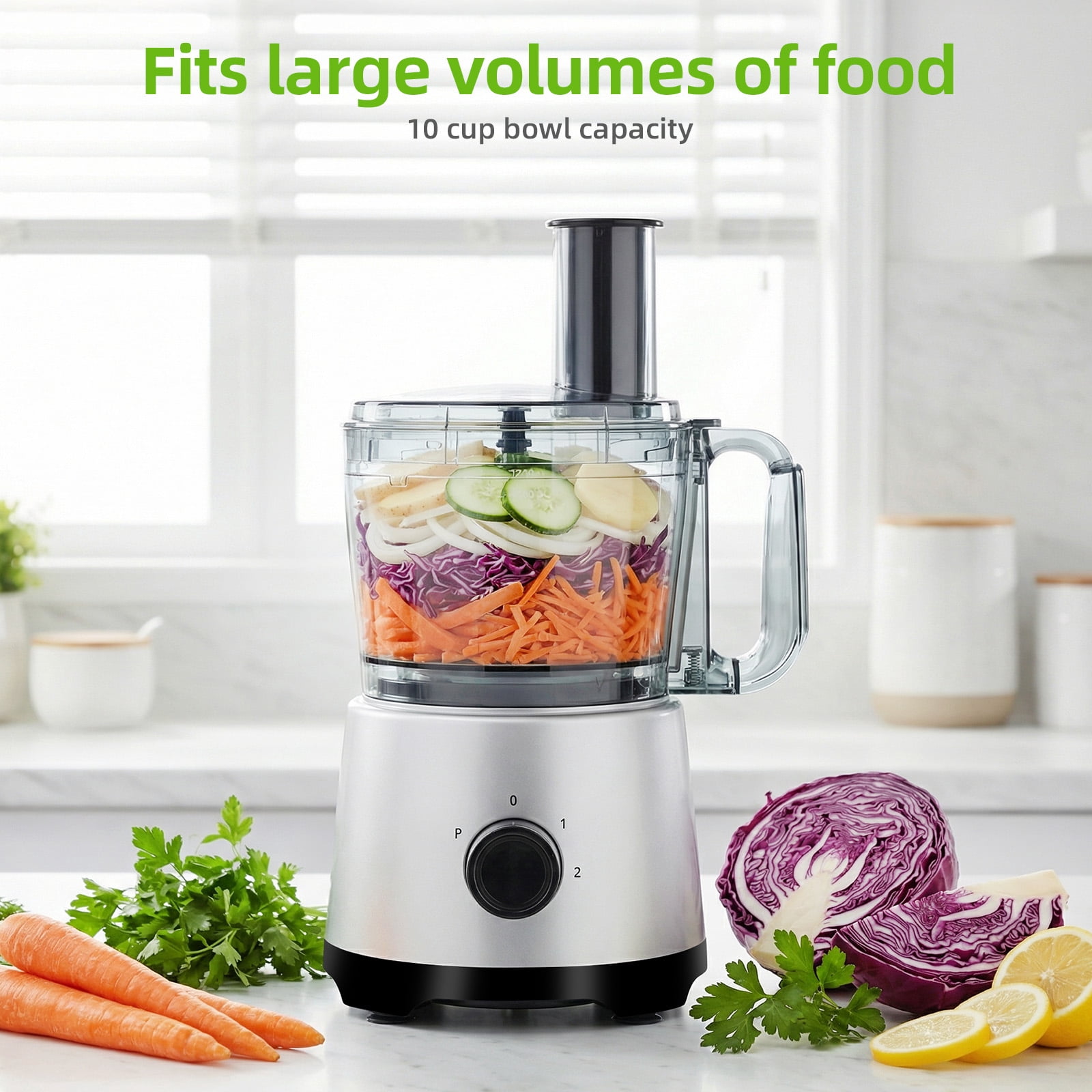 RUIE 12 Cup Food Processor with Salad Spinner for Chop, Puree, Slice, Shred and Knead Dough,Suitable for Cheese, Meat and Veggie Prep,Silver