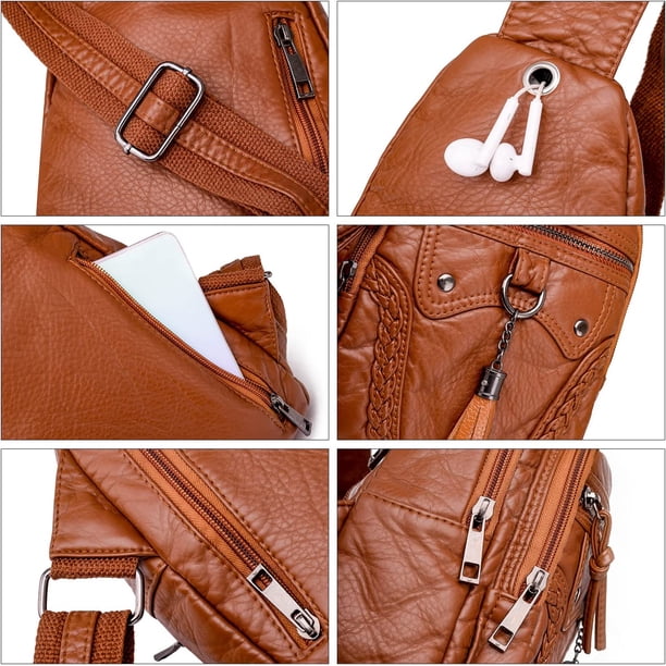 Leather Sling Bag for Women, Waterproof Crossbody Chest Bag  display picture 3