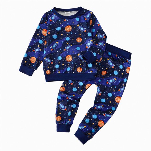 CAICJ98 Toddler Baby Boy Clothes Long Sleeve Crewneck Sweatshirt Pullover Tops Graphic Print Pants Set 2Pcs Fall Winter Outfits (Blue,9-12 Months)