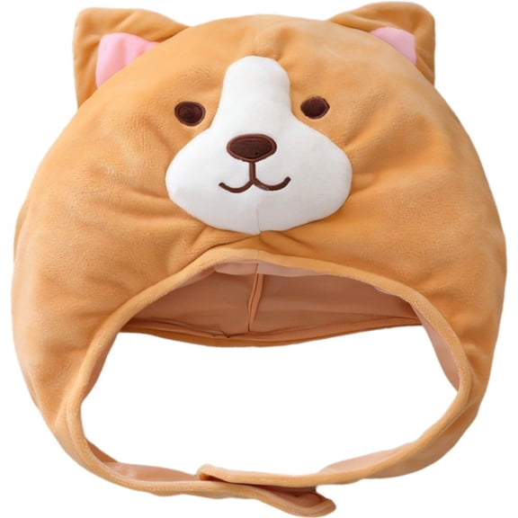 Vjnyvs Cute Dog Plush Hat Funny Animal Stuffed Headgear Cute Animal Hat Plush Cap Soft Warm Cap Anime Party Photo Props