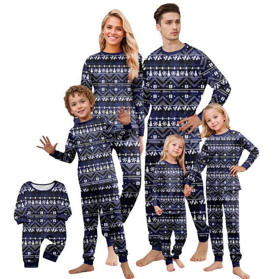 Yuaguia Christmas Family Matching Pajamas Set, Long Sleeve Tree Snowflake Fair Isle Tops Blue Plaid Pants, Holiday Sleepwear Loungewear Sets for Men Women Kids Baby