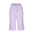 thumbnail image 6 of CheerKidz Womens Solid Color Capris with Pockets Loose Fit Casual Capri Pants Dressy Lightweight Ladies Baggy Cargo Pants for Hiking(Purple,S), 6 of 7