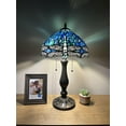 thumbnail image 2 of Tiffany Table Lamp Blue Stained Glass Dragonfly LED Bulbs Included for Living Room Bedroom Bedside 12"W*12"D*22"H, 2 of 5