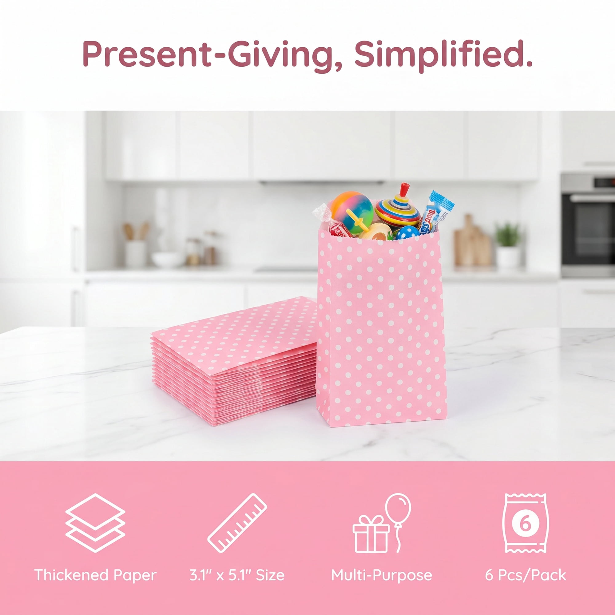 Unique Bargains 6Pcs Elegant Mini Gift Bags for Everyday Use Pink Dot Pattern 3.1" x 5.1"