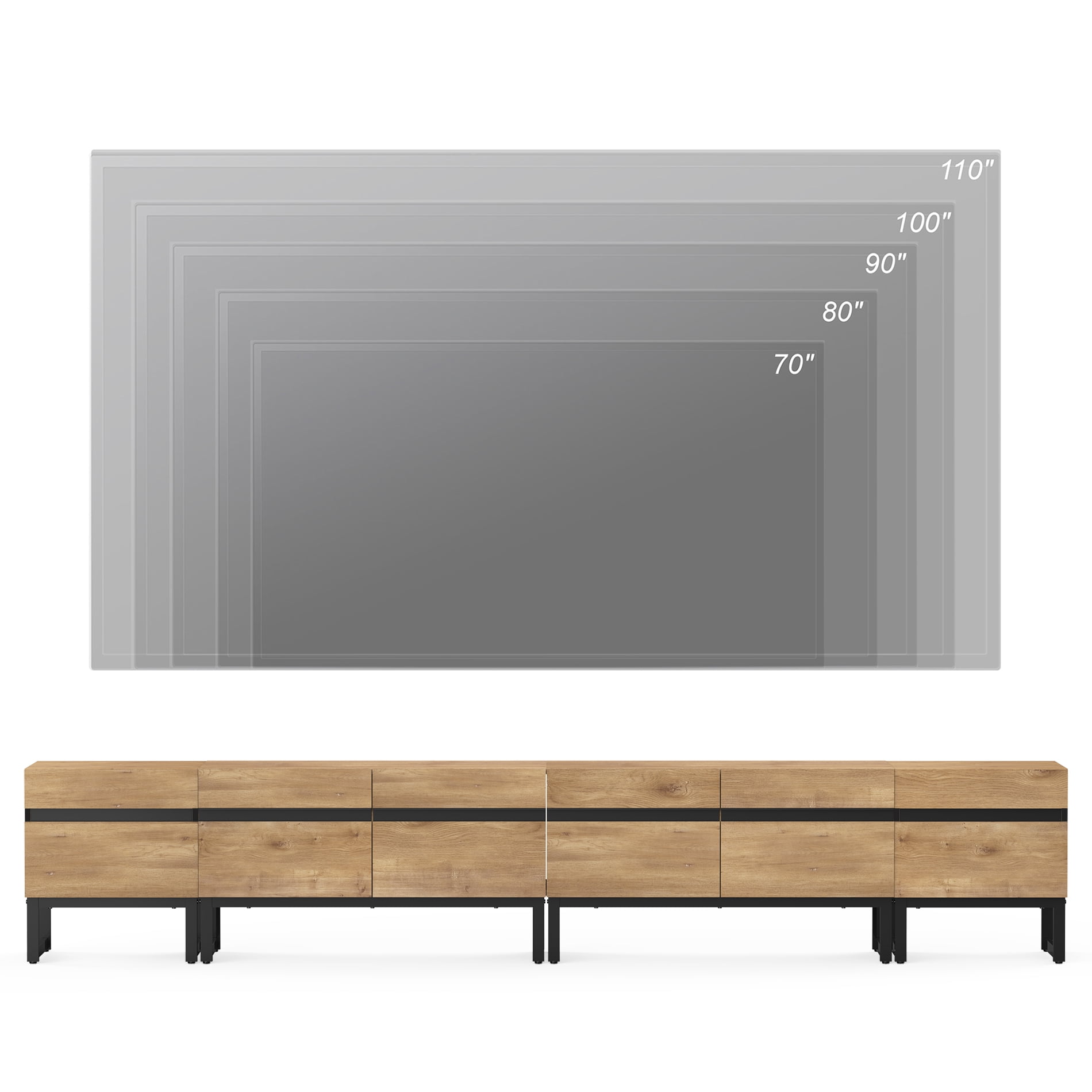 WAMPAT Modern TV Stand, 4-in-1 Entertainment Center with Storage Cabinets & Metal Base, 106" Oak, Fits TVs Up to 110"