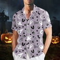 thumbnail image 2 of Mens Halloween Shirt Stylish Cartoon Pumpkins Ghostfaces Printed Short Sleeve Button Down Lapel Tops Comfortable Daily Wear Shirts for Men Light Purple XXL, 2 of 5
