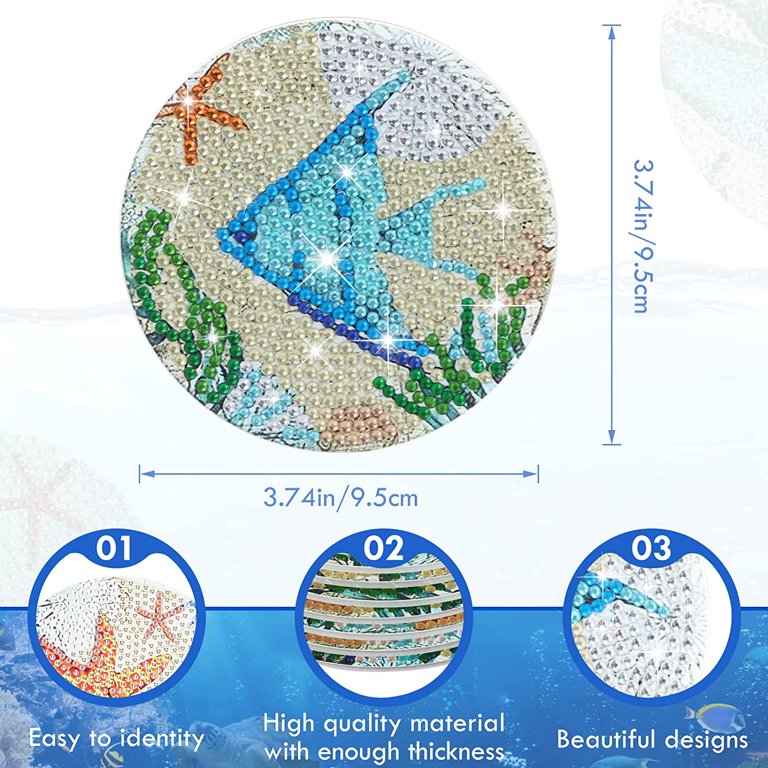 Topboutique 8Pcs Coasters for Drinks,Hot Pads for Kitchen,DIY Coaster  Diamond Art Kits for Adults Kids Beginners Diamond Art Craft Supplies  (Ocean) 