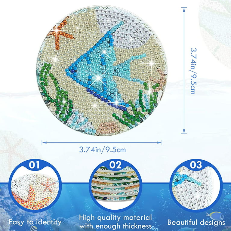 DIY 5D Diamond Painting Coasters Kit with Holder Ocean Art for Adults Kids Blue, Size: 9.5