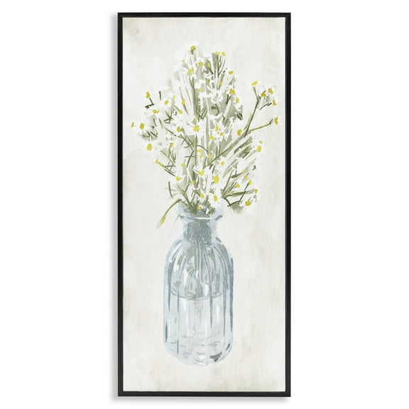 Stupell Industries Quaint White Daisies in Jar Botanical & Floral Painting Black Framed Art Print Wall Art, 10 x 24