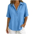 thumbnail image 3 of TGSLY Women's Waffle Collared Henley Tops Lightweight Soft Half Snap Buttons Short Sleeve Shirts Loose Fit Dressy Casual Solid Color Blouses XXXL, 3 of 7