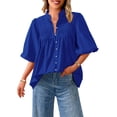 thumbnail image 1 of Blusa PRETTYGARDEN para mujer, verano 2025, manga corta, azul, 1 of 9