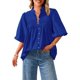 thumbnail image 1 of Camisa de mujer PRETTYGARDEN verano 2025 talla XL azul suelta, 1 of 8
