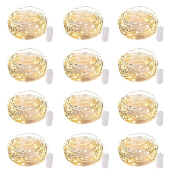 12 Pack Led Fairy Lights Battery Operated String Lights Waterproof Silver Wire 7 Feet 20 Led Firefly Starry Moon Lights for DIY Wedding Party Bedroom Patio Christmas (12 Pack, Warm White)