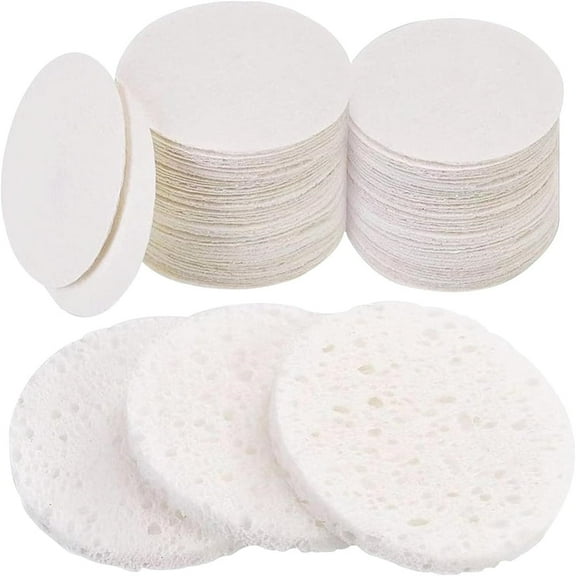 50-Counts Compressed Exfoliating Sponges,Natural Cellulose Facial Sponges for Facial Cleansing and Makeup Removal,Topboutique Spa Sponges for Home and Travel,White