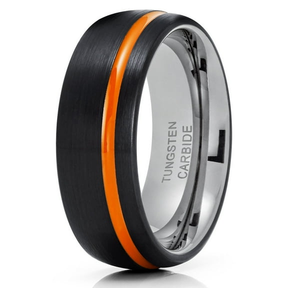 Orange Tungsten Wedding Ring Black Tungsten Ring Gunmetal Wedding Band Men & Women Orange Tungsten Ring 8mm Wedding Ring Comfort Fit