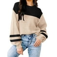 thumbnail image 3 of Women'S Oversized Sweater Autumn Fashion Trendy Batwing Sleeve Colorblock Striped Knit Pullover Black Apricot XXL, 3 of 5