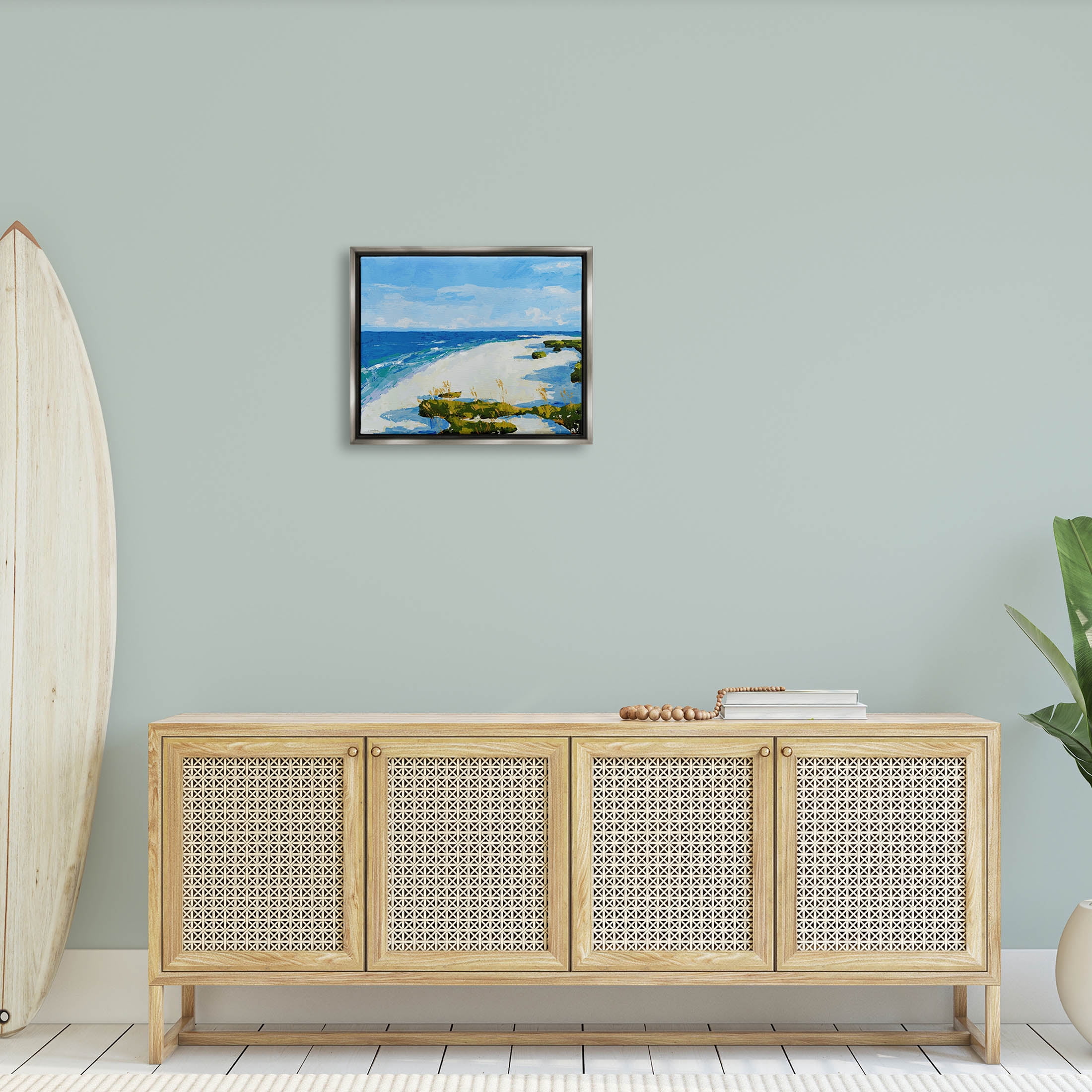 Modern Beach Sand Landscape Coastal Painting Luster Gray Framed Art Print Wall Art