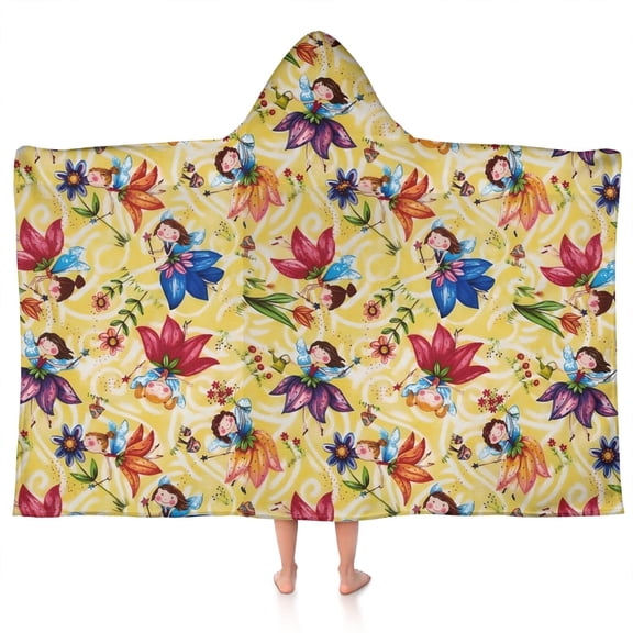 Flower Fairy Princess Pattern Hooded Bath Towel,50"x30" for Ages 3 To 12 Kids, Quick Dry Lightweight Soft Microfiber Hood Beach Towel Cover Up for Kids