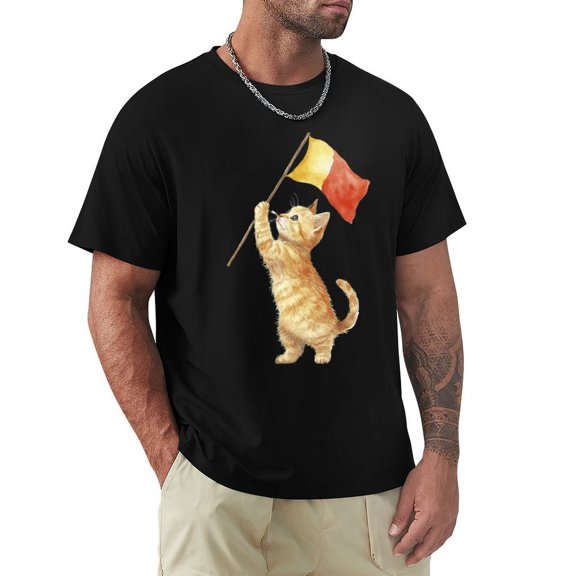 Hanmun Cat Men's Tees Print Casual Short Sleeve T Shirts Summer Tops Vintage Tees Size S-3XL