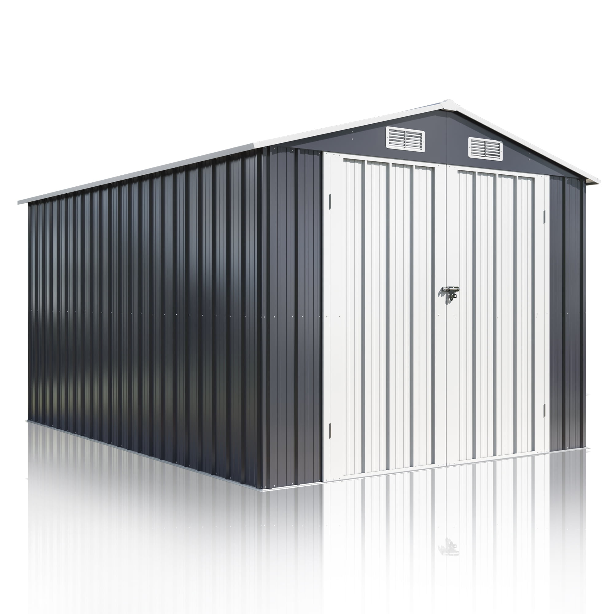POLAHAKU 8'x12' Outdoor Metal Shed with Upgraded Frame Structure, Lockable Doors & Waterproof Design, Spacious Steel Storage Shed for Backyard, Patio, Lawn & Garden