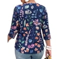 thumbnail image 2 of Cuteduck Women Plus Size Printed Tunic 3/4 Sleeve Fall Pleated Round-neck Casual Loose Ruffled Top 1X-5X, 2 of 9