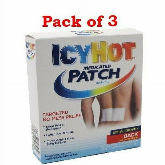 ICY HOT Medicated Patches Extra Strength Large (Back) 5 Each (Pack of 3)