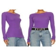 thumbnail image 3 of T-shirt pour Femmes à Manches Longues, Col Rond, Uni, Coupe Ajustée, Hauts d'Automne, T-shirts Basiques, Vêtements d'Automne, 3 of 4