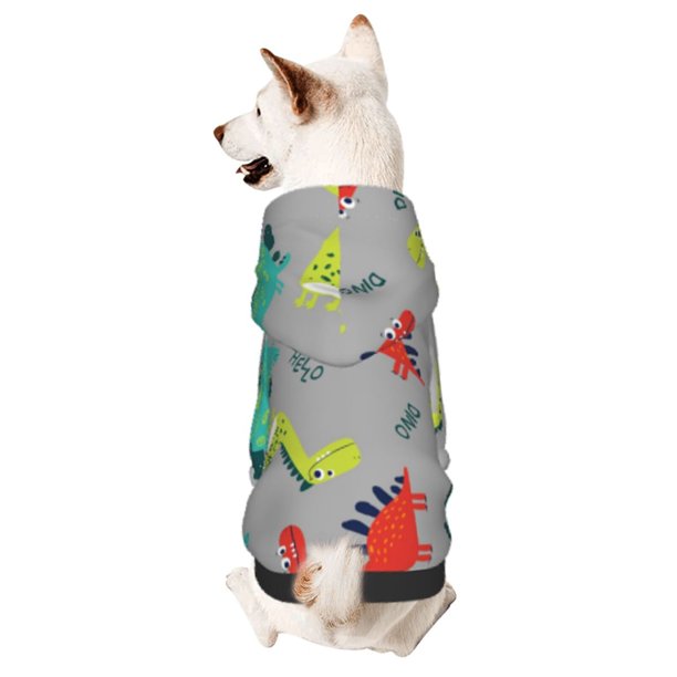 Fotbe Cute Dinosaur Sudadera con Estampado para Perros Pequeños – Suéter con Capucha para Mascotas, Tela Suave de Forro Polar con Bolsillo-XX-Large