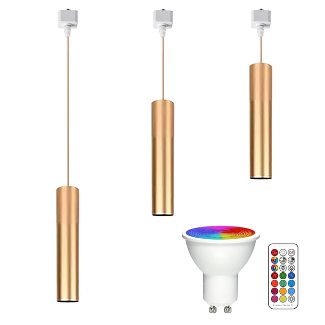 FSLiving J Type Linear Track Lighting, Focused Adjustable LED Spotlight Remote Control, Color Changing RGB Tunable White GU10 Timer Bulb Juno Track Mounted for Studio Shopwindow, Gold 7.9in