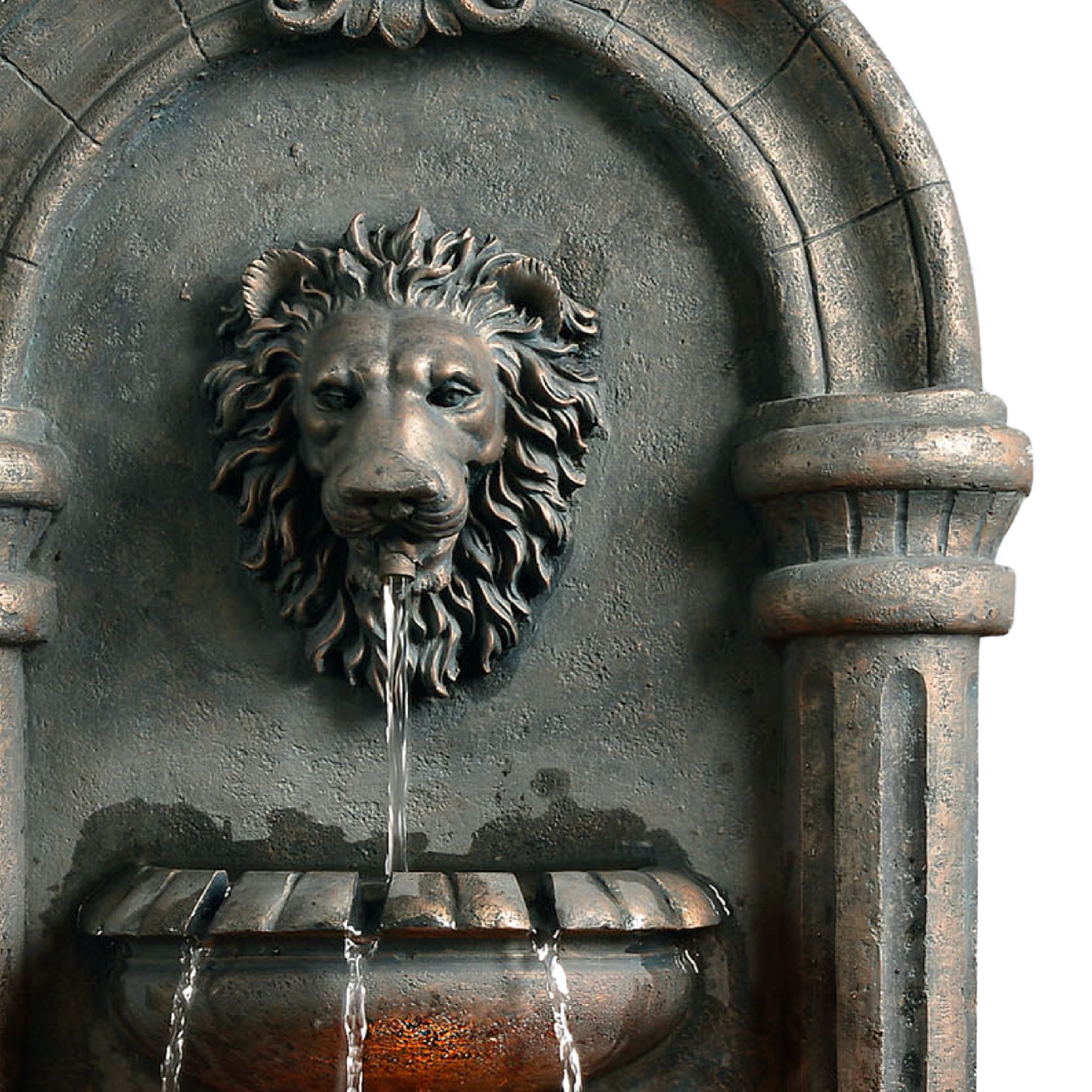 Teamson Home Tiered Lion Outdoor Water Fountain–LED Light with Built-In Electric Pump & Simple Setup, Antique Bronze