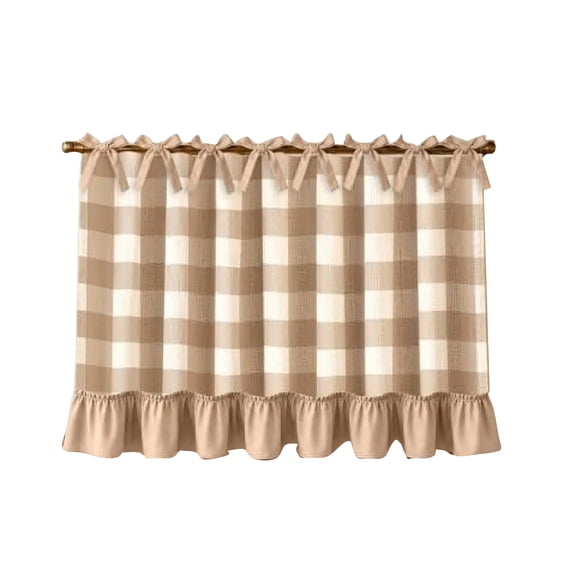 JWZZYD Farmhouse Stove Skirt Oven Curtain for Kitchen Decor, Reusable Washable Oven Front Cover with Lace Ruffle Trim with Ribbon Ties, Oven Curtain Cover for Cottage Kitchen(Beige Gingham)
